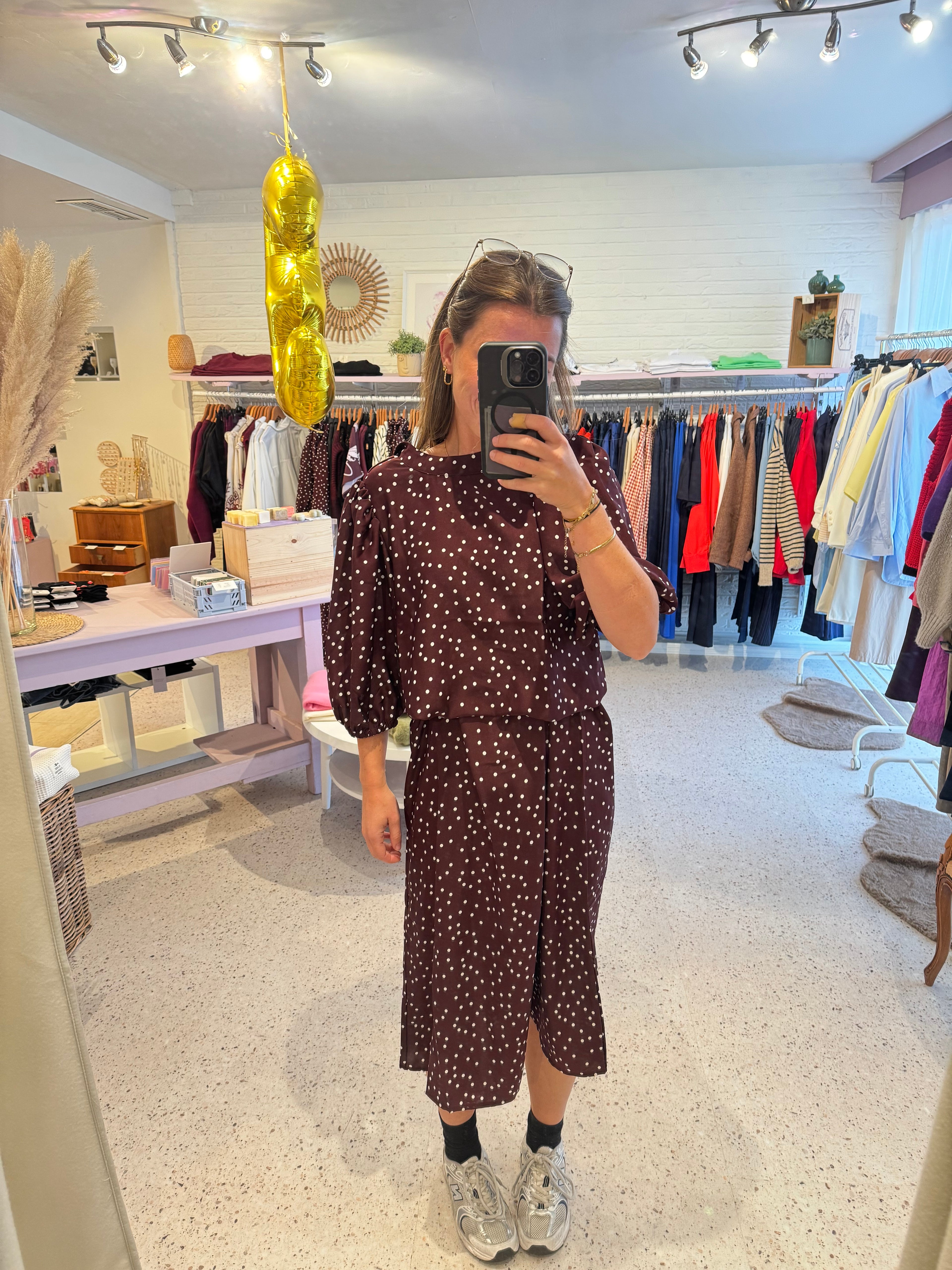 Burgundy dot dress